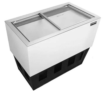 CONGELADOR HORIZONTAL 110 CM FRENTE LUCES LED CRISTAL PLANO MARCO DE ALUMINIO SIN RODAJAS