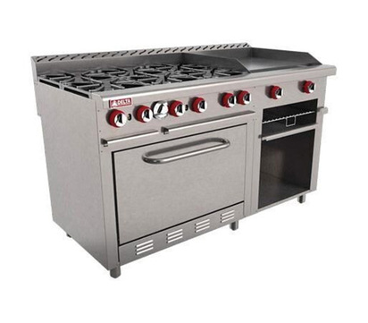 ESTUFA 6 QUEMADORES  PLANCHA  GRATINADOR 61  AI 430 EXT  ALUMINIZADO INT