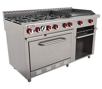 ESTUFA 6 QUEMADORES  PLANCHA  GRATINADOR 61  AI 430 EXT  ALUMINIZADO INT