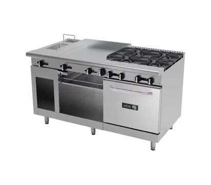 ESTUFA MULTIPLE A 4 FUEGOS ABIERTOS PLANCHA24 HORNO FREIDORA Y GRATINADOR