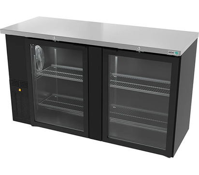 REFRIGERADOR DE CONTRA BARRA EN VINYL NEGRO - 2 PUERTAS DE CRISTAL - CERRADURAS EN PUERTAS - LUZ INT