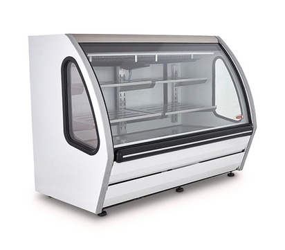 VITRINA EXHIBIDORA DE VIDRIO CURVO 152CM FRENTE EXTERIOR BL