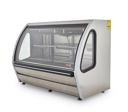 VITRINA EXHIBIDORA DE VIDRIO CURVO 152CM FRENTE EXTERIOR E