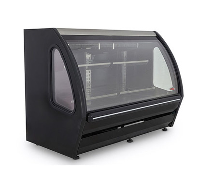 VITRINA EXHIBIDORA DE VIDRIO CURVO 152CM FRENTE EXTERIOR NE