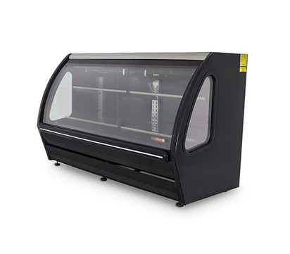 VITRINA EXHIBIDORA DE VIDRIO CURVO 182CM FRENTE EXTERIOR NE